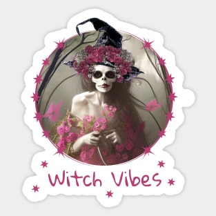 Good Witch and flowers in dark forest for cute Halloween,scary, spooky gothic floral lady Sticker